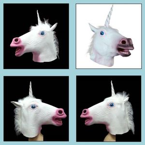 Masques de fête Py Animal Horse Head Masque Halloween Costume Théâtre Prop Nouveauté Latex Caoutchouc Noël Cosplay Fantaisie Robe À Capuchon Helme Dhn5I