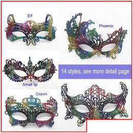 Máscaras de fiesta Arco iris de encaje en forma de corona Fox Half Eye Mask Lady Masquerade Halloween Navidad Entrega de gota Home Garden Fiesta festiva Su Dhqiz