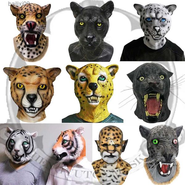 Masques de fête réaliste masque de lion en latex masque de tigre animal chat sauvage léopard guépard Halloween masque en latex fête cosplay T230905