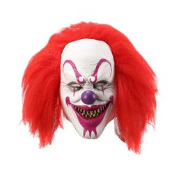Masques de fête Masque de clown de cheveux rouges Halloween Eye Latex Couvre-chef Terror Costume Mascarade Cosplay Props pour adultes et enfants 230919