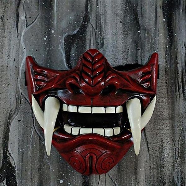 Masques de fête Rouge Prajna Cosplay Masque Adulte Halloween Party Événement Mascarade Cosplay Props Effrayant Demi-Visage Bouche Couverture Anime Cos Costumes 220915