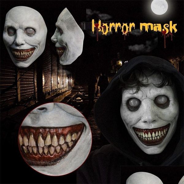 Masques de fête Reepy Halloween Zombie Masque Souriant Démons Le Mal Cosplay Props Scarry Réaliste Mascarade Fantôme Effrayant 220707 Drop Deli Dhntv