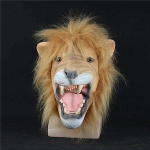 Mascaras de fiesta Rol de juego de animales con cabello largo y máscaras de látex de león enojado