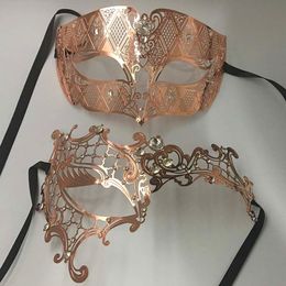 Feestmaskers rose goud paar paar minnaar vrouw heren maskerade metal venetian prom voor ball xmas bruiloft mardi gras 230206