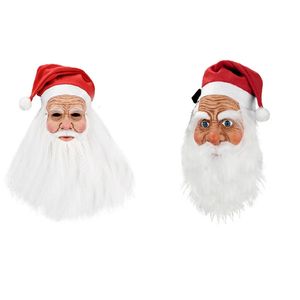 Feestmaskers Kerstmanmasker en baard Zacht latex masker Hoofddeksel Witte volle baard Tasje Wenkbrauwen Oude mannenmasker Kerstfeest rekwisieten 231208