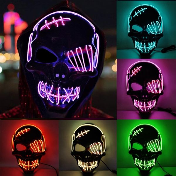 Masques de fête Scar OneEyed Pirate LED Glowing Effrayant Halloween Décoration Horreur Multicolor Glow Skull Props Cosplay Costume Unisexe 220826