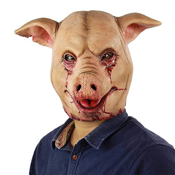 Máscaras de fiesta Máscara de látex de animales aterradores Disfraz de Halloween Accesorios de cosplay Cabeza de cerdo sangrienta Carnicero Horror Máscara de cabeza de cerdo para adultos 230824