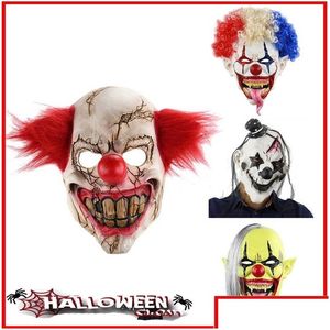 Masques de fête Masque de clown effrayant Accessoires d'Halloween Carnaval Horrible Adt Hommes Latex Demon Drop Delivery Home Garden Fournitures de fête Dhtpy