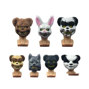 Masques De Fête Effrayant Halloween Lapin Lapin Masque Spooky Peluche Animal Panda Ours Coiffe Mascarade Cosplay Horriable Props Vt1595 Dro Dhsjb