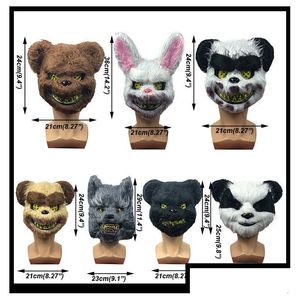 Masques de fête Effrayant Halloween Lapin Lapin Spooky Peluche Animal Panda Bear Coiffe Masque Mascarade Cosplay Horriable Props Vt1595 Dro Dhwiv