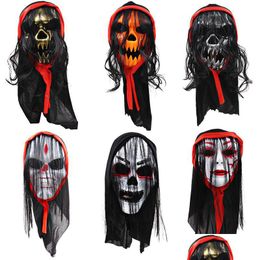 Feestmaskers enge Halloween Skl Ghost met sluier Haar Plastic maskerade Carnival Cosplay Mask Mask Draining Huis tuin Feestelijke voorrap Dhicx