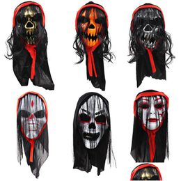 Feestmaskers Eng Halloween Skl Spook Met Sluier Haar Plastic Maskerade Carnaval Cosplay Masker Drop Levering Thuis Tuin Feestelijke Suppl Dhgx3