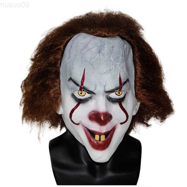Masques de fête Effrayant Joker Pennywise Masque Stephen King Cosplay Clown Tueur Crâne Halloween Latex Casque D'horreur Costume De Fête Accessoires L230803