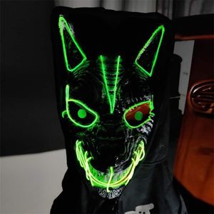 Masques de fête Effrayant LED Light Up Masque Glow in Dark Wolf Masque animal pour hommes Femmes Halloween Mascarade Festival Party Cosplay Costume Props 220826