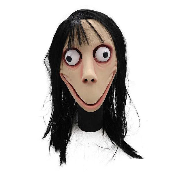 Masques de fête Scary Momo Mask Hacking Game Horror Latex Fl Head Big Eye Avec de longues perruques T200116 Drop Delivery Home Garden Festive Suppli Dhosd