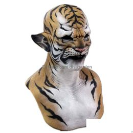 Masques de fête Effrayant Tigre Animal Masque Halloween Carnaval Night Club Mascarade Couvre-chefs Masques Classique Performance Cosplay Coût Dhgarden Dhcg2
