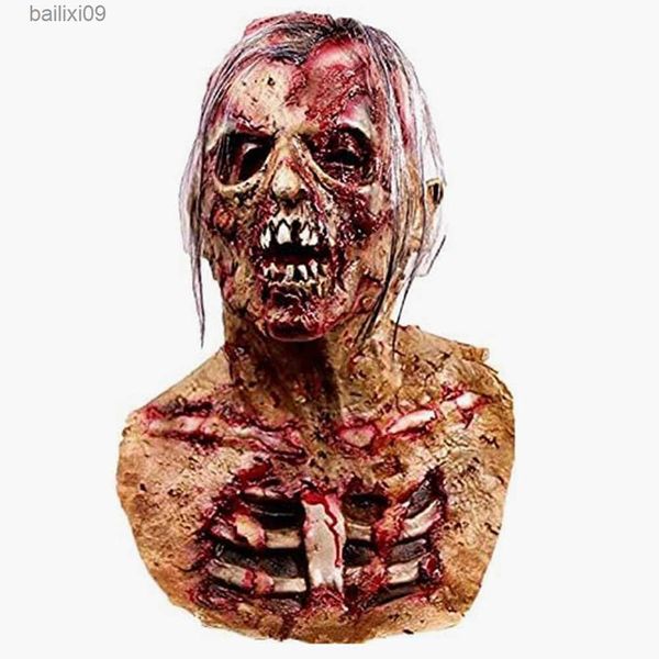 Masques de fête Effrayant Walking Dead Zombie Head Masque Latex Creepy Halloween Costume Horreur Adulte Halloween Décoration Props T230905