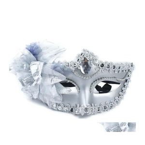 Feestmaskers sexy diamant goud glanzende gevulde veer bloem bruiloft props maskerade mardi gras masker sex dame fiestas drop levering otw5g