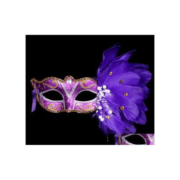 Máscaras de fiesta Sexy Lady Mask Eye Nightclub Moda Colorf Accesorios de plumas para mascarada Halloween Drop Delivery Home Garden Festi Dh6Ea