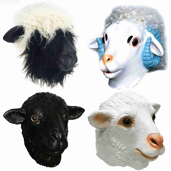 Party Masks Sheep Farm Lamb Ram Animal Latex Fancy Dishot Up Halloween Adult Costume Mask T230905