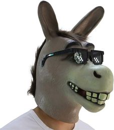 Feestmaskers Shrek Donkey Mask volwassen Halloween -roman luxe kostuum rollen spelen latex dierenhoofd Q240508