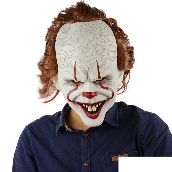 Masques de fête Sile Movie Stephen Kings It 2 Joker Pennywise Mask Fl Face Horror Clown Latex Halloween Horrible Cosplay Prop Drop Deliv Dhz5A