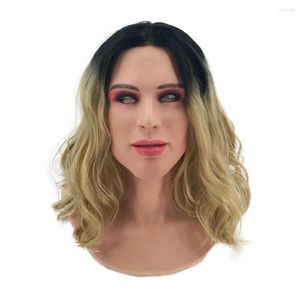 Party Masks Silicone Realistic Female Mask Soft Women Head Crossdress For Cosplay Handmade Costumes