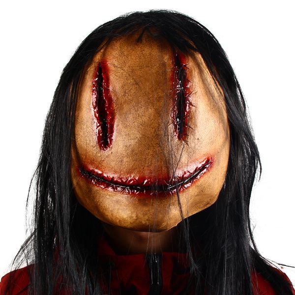 Maschere per feste Faccina sorridente Serial Killer Mask Spaventoso Latex Full Head Film horror Halloween Puntelli Cosplay 230705