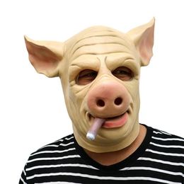 Máscaras de fiesta Fumar Pighead Nightclub Horror Funny Pig Mask Cosplay Mortífago Halloween Látex Hombre Máscara para adultos Patry Carnival Props 230825