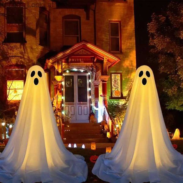 Masques de fête Spooky Ghost Halloween Décor avec des cordes lumineuses actionnées porte d'entrée debout fantôme porche cour debout décoration d'Halloween Q231007