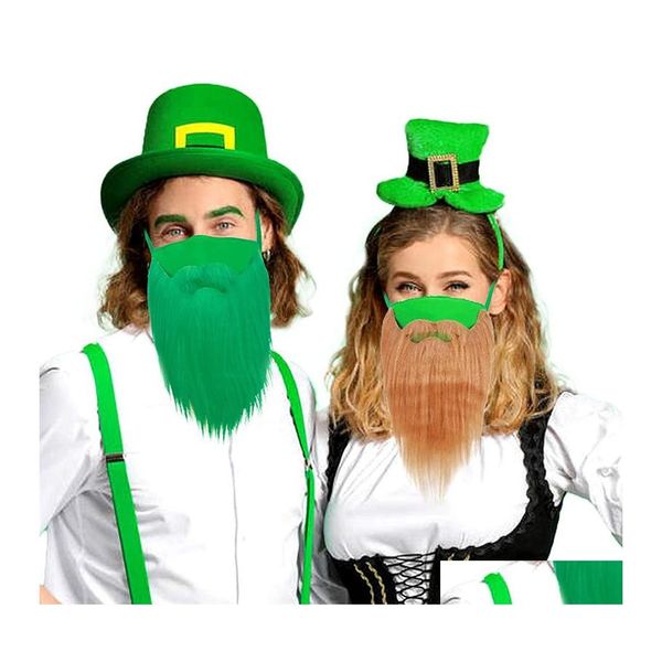 Máscaras de fiesta Día de San Patricio Máscara de barba para hombres Traje marrón verde en el festival irlandés Accesorios de vacaciones Entrega de gotas Home Garden Fe Dhdqo