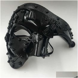 Masques de fête Steampunk Phantom Mascarade Cosplay Masque Ball Demi Visage Hommes Punk Costume Halloween Props X0803 Drop Livraison Accueil Garde DHSly