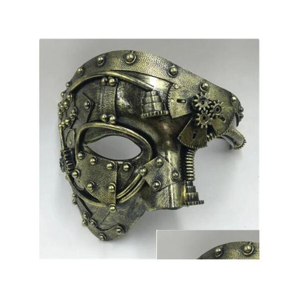 Máscaras de fiesta Steampunk Phantom Masquerade Cosplay Medieval Retro Mask Ball Half Face Hombres Punk Disfraz Halloween Props Gc2469 Drop Del Dh0Rw