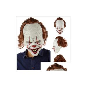 Masques de fête Stephen Kings Joker Masque Sile Film Fl Visage Horreur Clown Latex Halloween Horrible Cosplay Prop Dro Dhgks