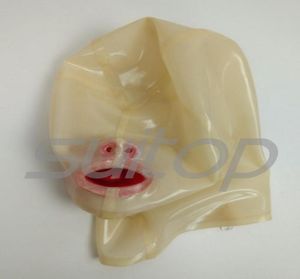 Máscaras de fiesta Suitop Boquilla adjunta y tubo de nariz Transparente Adultos039 Capucha de látex Bdsm hecha de 04 mm de espesor Natural Mate5760359