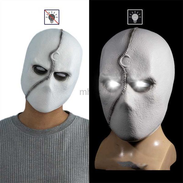 Masques de fête Super Hero Moon Knight Cosplay Costume Latex Masques Casque avec LED 1 1 Type Marc Spector Adulte Cosplay Masque HKD230801