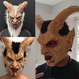 Party Maskers Takerlama Lucifer Cosplay Masker Demon Duivel Hoorn Latex Met Bloedige Mond Halloween Carnaval Horror Kostuum Rekwisieten 230923