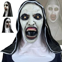 Máscaras de fiesta La máscara de látex de la monja de terror de terror con la cabeza de la cabeza Valak Cosplay para Halloween Costume Face Masque con tocado 230814