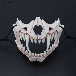 Máscaras de fiesta El dragón japonés Dios Máscara Media cara Máscara de cráneo de resina ecológica para fiesta Cosplay Máscara de animal T230905