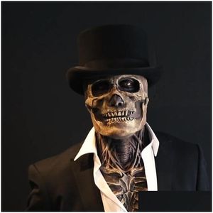 Masques de fête Le dernier masque biochimique squelette pour Halloween Cosplay Props Sile Fl Er Head avec chapeau Pr Vente 230818 Drop Delivery Hom Dh1Sr