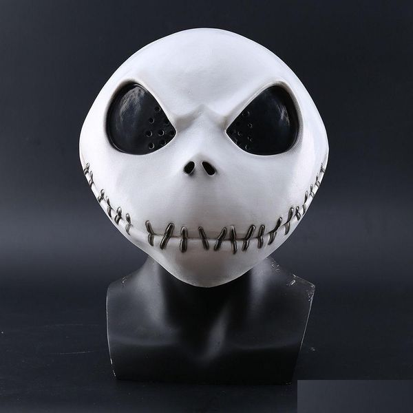 Máscaras de fiesta La pesadilla antes de Navidad Jack Skellington Máscara de látex blanca Película Cosplay Props Halloween Travieso Horror Drop D Dhkgb