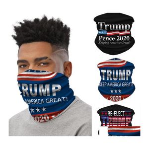 Masques de fête Trump Scarf Bandanas Masque facial Tube sans couture Magic Keep America Bandeaux Sports de plein air Cyclisme Chapeaux Neck Gaiter Dr Otnzi