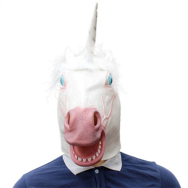 Máscaras de fiesta Unicorn Horse Mask Halloween Creepy Party Deluxe Novedad Fiesta de disfraces Cosplay Prop Látex Rubber Creepy Head Máscara facial completa 220827