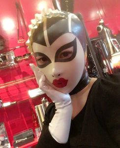 Feestmaskers unisex sexy latex rubberen kappen gesplitst masker met kanten pruiken meid masker plus size maat handgemaakt voor feest 230811
