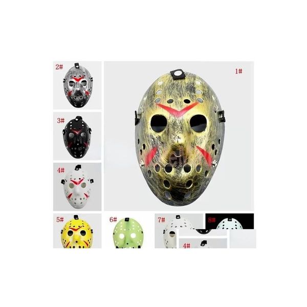 Masques de fête Ups Mascarade Jason Voorhees Masque Vendredi 13 Film d'horreur Hockey Effrayant Halloween Costume Cosplay Plastique Drop Deli Dhhqu