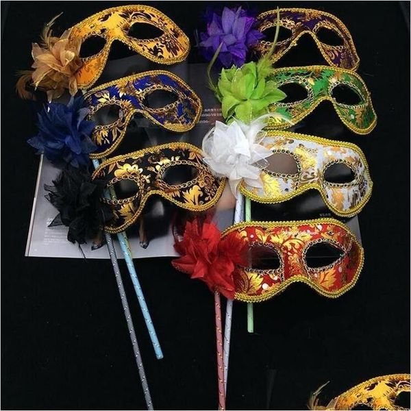 Máscaras de fiesta Venetian Half Face Mask Flower Maskerade on Stick Sexy Halloween Christmas Dance Bedding Birthday Suministros Drop entregada DHP8Q