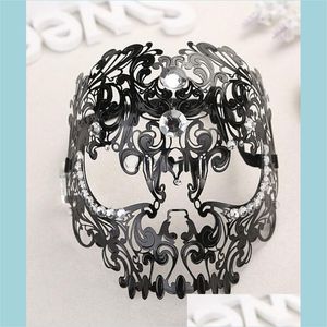 Máscaras de fiesta Venecia Cosplay Máscara de hierro Diamante Mascarada Diversión Ojo Reina Fl Cara Metal Rhinestone Prom Entrega de la gota Home Garden Festiv Dh0Cd