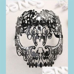 Masques De Fête Venise Cosplay Masque De Fer Diamant Mascarade Fun Eye Queen Fl Face Métal Strass Prom Drop Delivery Home Garden Festiv Dh0Cd