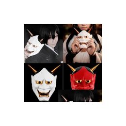 Máscaras de fiesta Vintage Japonés Budista Evil Oni Noh Hannya Máscara Disfraz de Halloween Horror Rojo Blanco Gota Entrega Hogar Jardín Festivo S Dhdr3