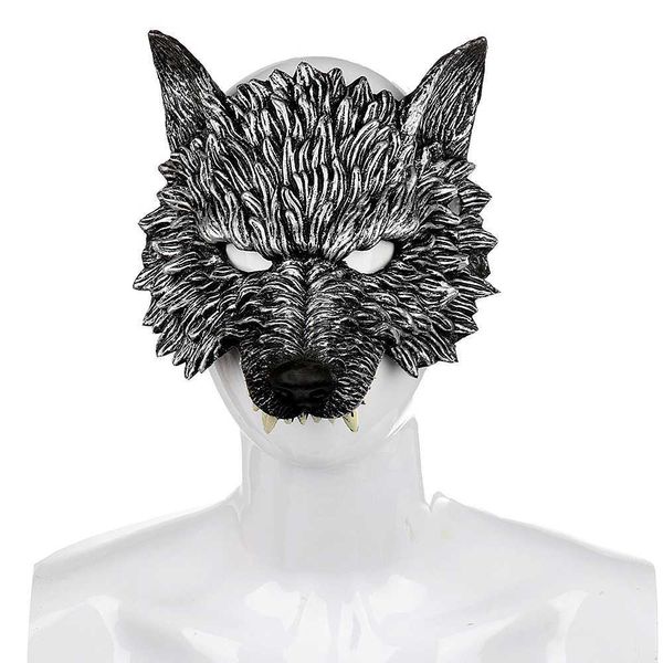 Masques de fête Masque de loup-garou demi-visage pour mousse PU réaliste mascarade animale Halloween Cosplay Costume tir accessoires fête bricolage décoration x0907